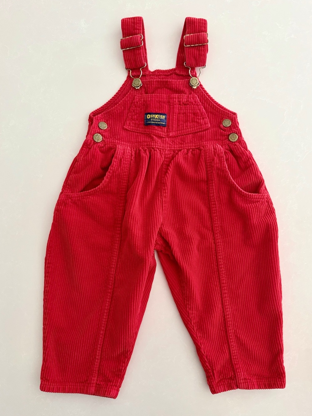 Vintage 90s OshKosh B’gosh Red Corduroy Overalls • Size 3T (Made in Canada)